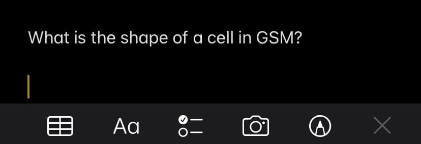 What is the shape of a cell in GSM?
A
Aa
||
O
A
x
