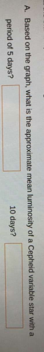 A. Based on the graph, what is the approximate mean luminosity of a Cepheid variable star with a
period of 5 days?
10 days?
