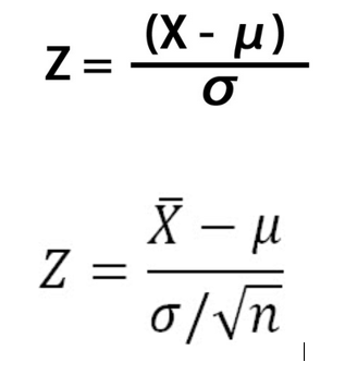 Z=
Z =
(x-μ)
σ
X - μ
o/√n
-