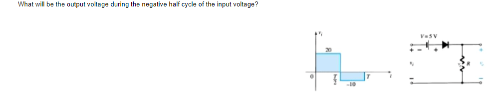 What will be the output voltage during the negative half cycle of the input voltage?
V-SV
20
-10
