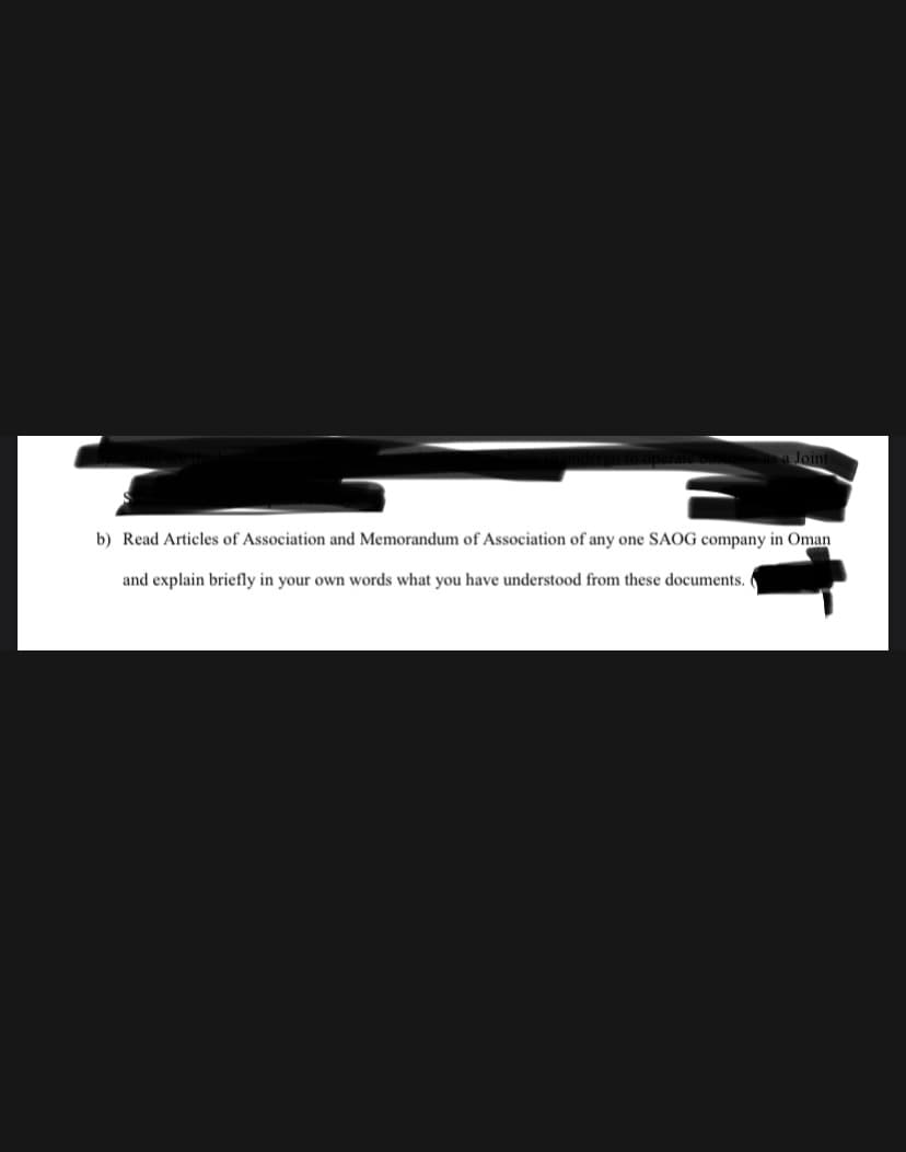 Join
b) Read Articles of Association and Memorandum of Association of any one SAOG company in Oman
and explain briefly in your own words what you have understood from these documents.
