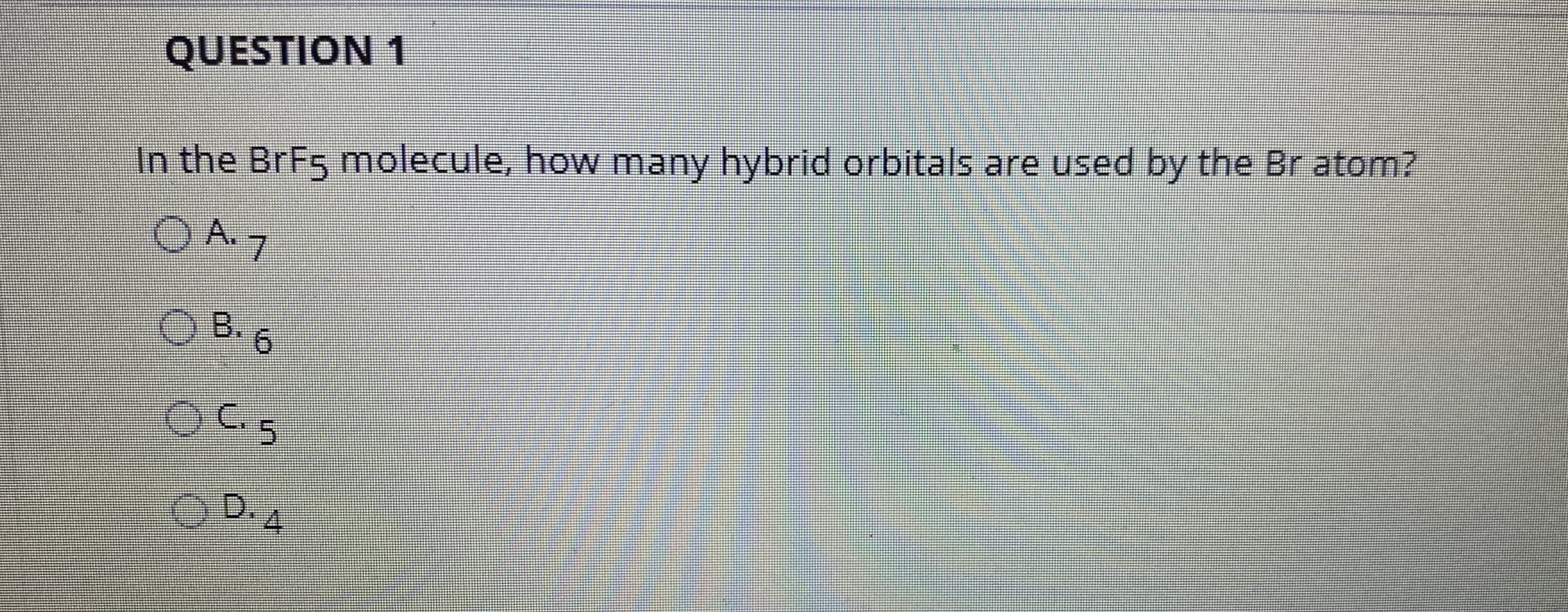In the BRF5 molecule, how many hybrid orbitals are used by the Br atom?
