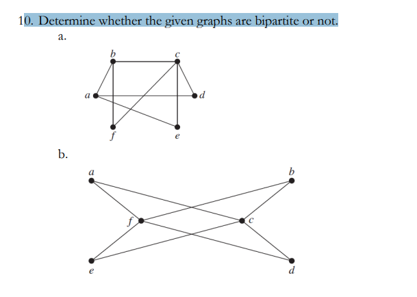 10. Determine whether the given graphs are bipartite or not.
а.
a
b.
a
b

