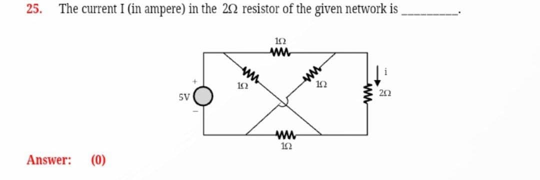 25. The current I (in ampere) in the 202 resistor of the given network is
Answer: (0)
SV
+
www.
12
102
www
ww
122
192
202