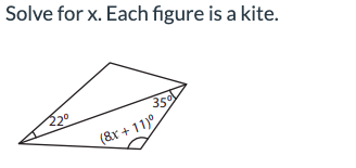 Solve for x. Each figure is a kite.
२०
उज्न
( 8x +11) 9