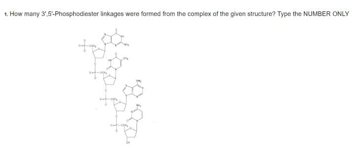 1. How many 3',5'-Phosphodiester linkages were formed from the complex of the given structure? Type the NUMBER ONLY
O OCHs
