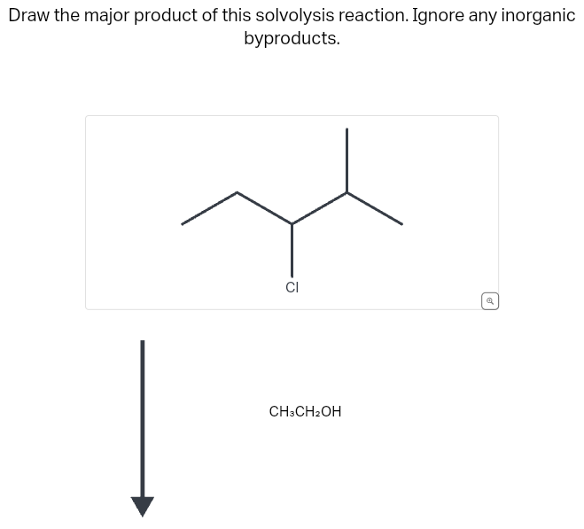Draw the major product of this solvolysis reaction. Ignore any inorganic
byproducts.
CI
CH3CH2OH
Q