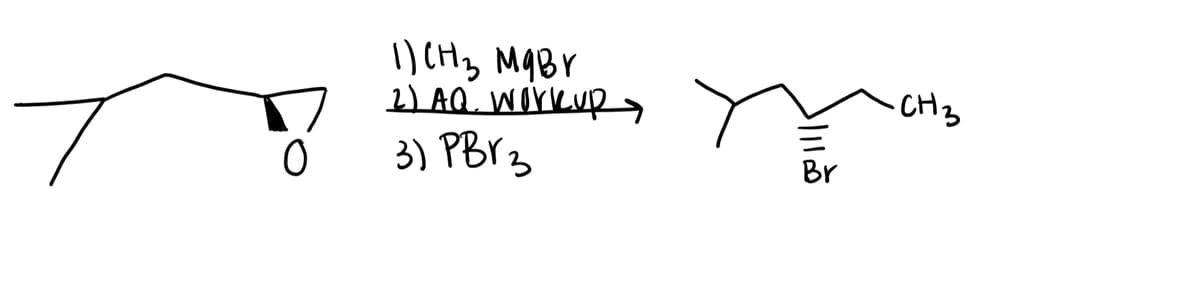 )CHy MgBr
2) AQ. WOYKUR >
-CHB
3) PB 3
Br
