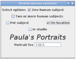 Portrait options selection
Select options One human subject
Two or more human subjects
Pet subject
In studio
On location
Paula's Portraits
Portrait fee 130.0