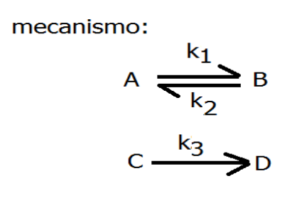 mecanismo:
k1
A
B
k2
k3
D
