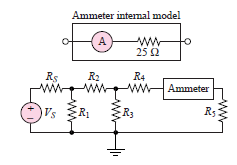 Ammeter internal model
25 Q
Rs
R2
R4
ww
Ammeter
R3:
Vs
R3
