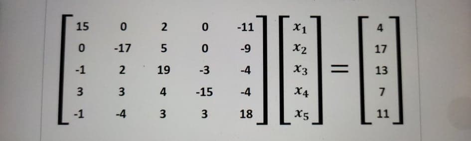 15
2
-11
X1
4
-17
-9
X2
17
-1
19
-3
-4
X3
13
3
3
4
-15
-4
X4
7
-1
-4
3
18
X5
11
3.
2.
