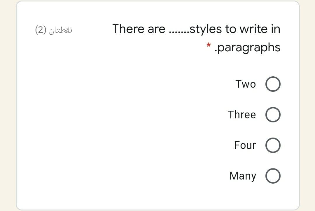 نقطتان )2(
There are ..styles to write in
.... ..
-paragraphs
Two
Three
Four
Many
