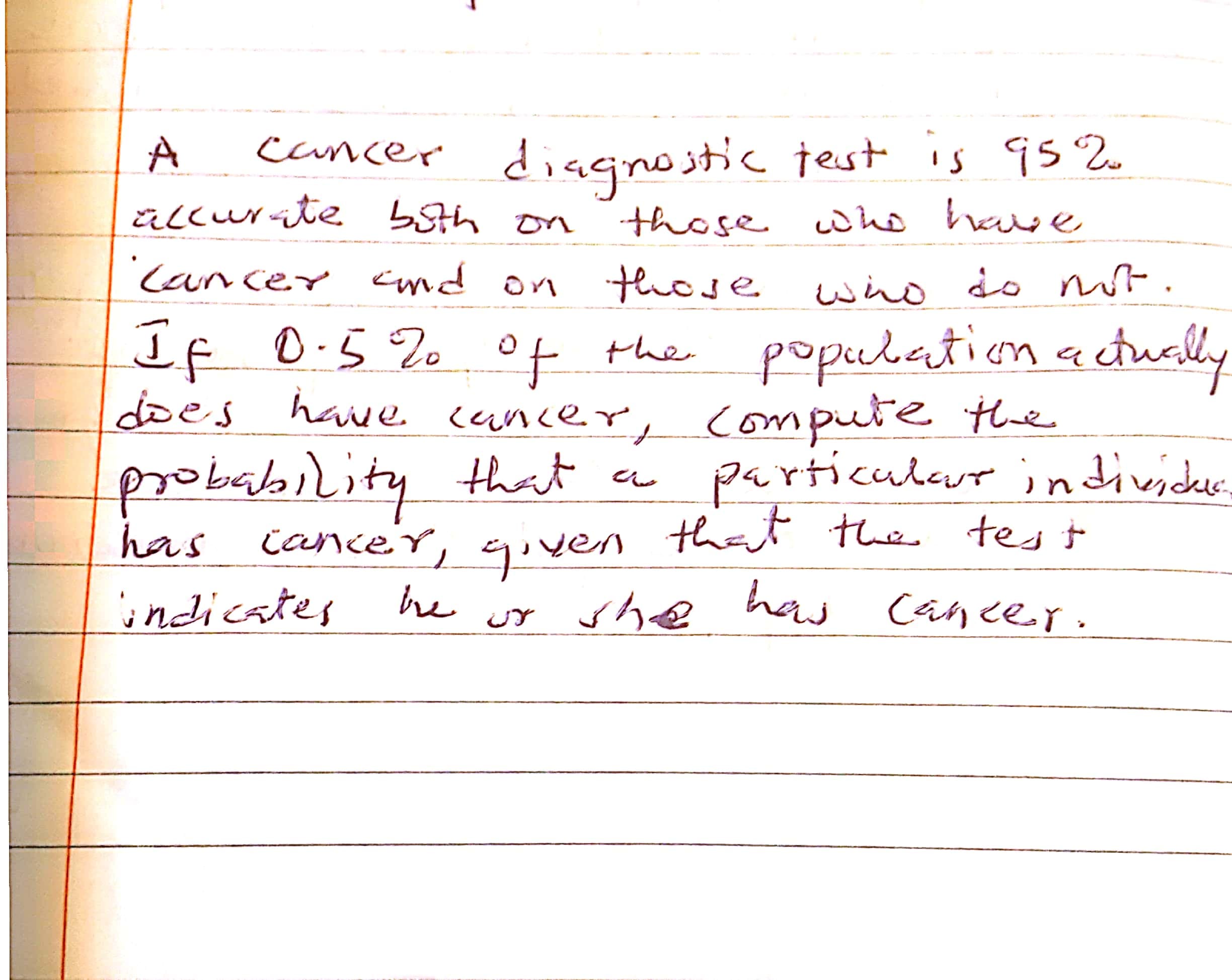 cancer u
alcurate 5th on
diagnostic test is 9s 2
those who halse
A
'cancer cnd on those wno do not
