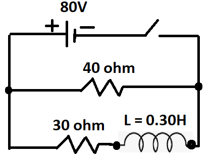 80V
上Fl
+
40 ohm
M
30 ohm
L = 0.30H
m