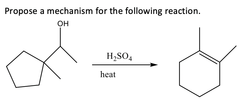Propose a mechanism for the following reaction.
ОН
H,SO4
heat
