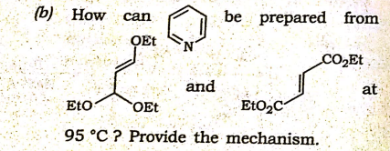 (b) How can
be prepared from
OEt
CO,Et
and
at
EtO
OEt
EtO2C
95 °C ? Provide the mechanism.
