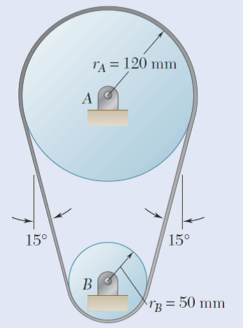 rA = 120 mm
%3D
15°
15°
B
IB = 50 mm
