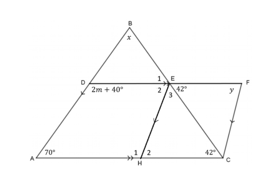 1E
F
2m + 40°
42°
3
y
70°
1 /2
42°
A
H
