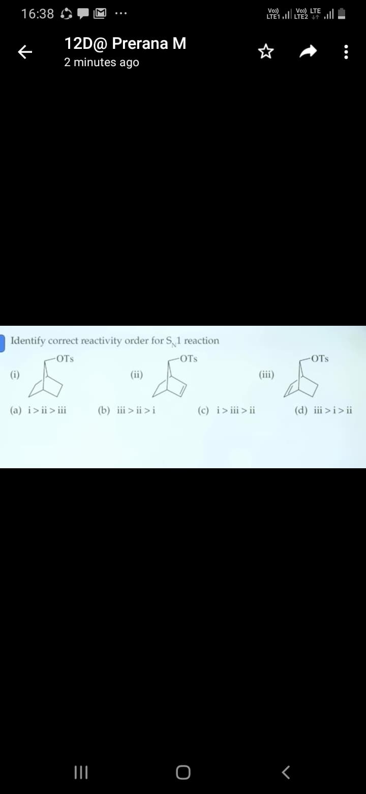 correct reactivity order for S 1 reaction
N.
