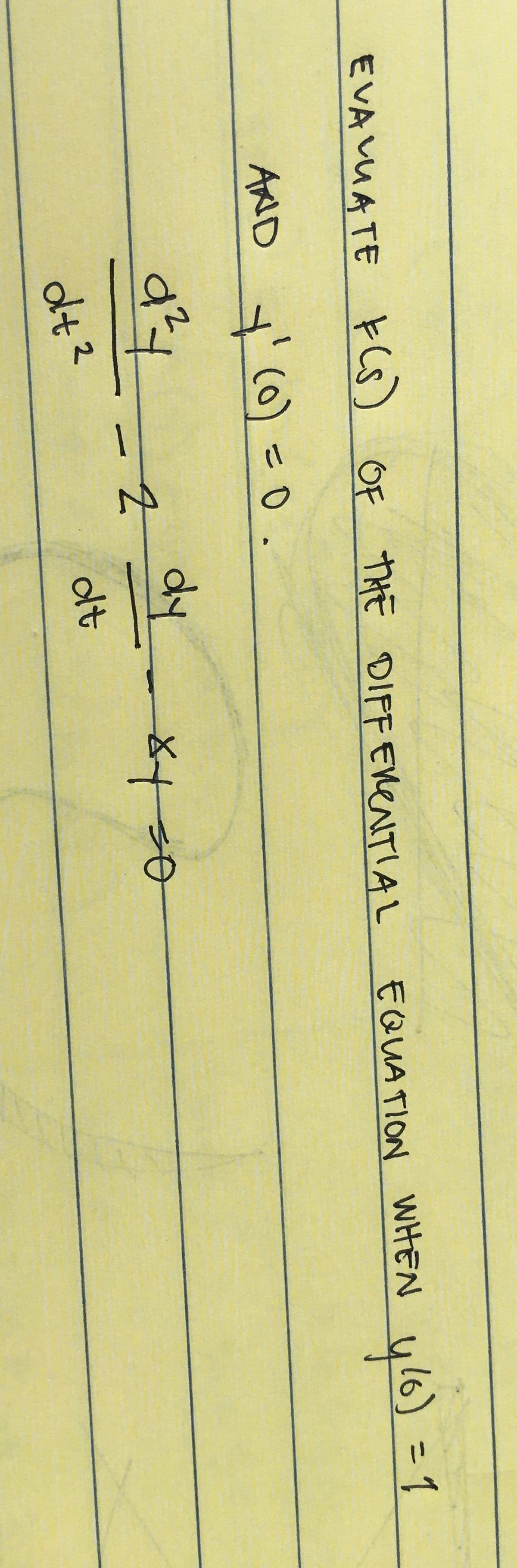 EVA LUATE FCs) OF
THE DIFFENeNTIAL
EQUATION WHEN ul6) =1
y/6)
%3D
AAD ' (0) こ0.
(0) =0.
dy
dt?
dt
