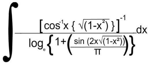 -1
[cos'¹x { √(1-x²)}] _dx
log. { 1 + (
1+ sin (2x√(1-x²))
(2)}
TT