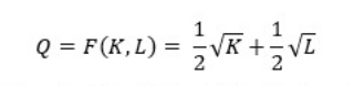 1
1
Q = F(K,L) =
K +VL
2
