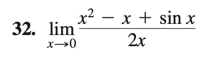 x2
32. lim
х+ sin x
2x
x→0
