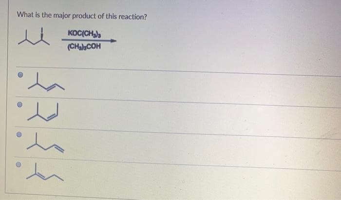 What is the major product of this reaction?
KOC(CH),
(CHaCOH
