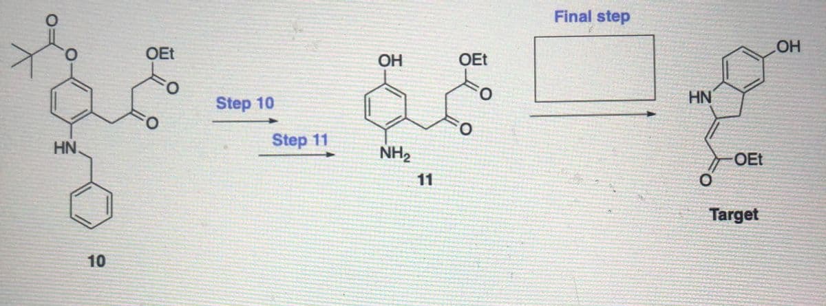 Final step
OH
OEt
OH
OEt
HN
Step 10
HN.
Step 11
NH2
OEt
11
Target
10
