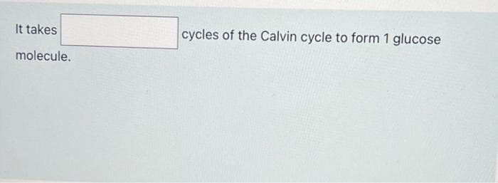 It takes
cycles of the Calvin cycle to form 1 glucose
molecule.
