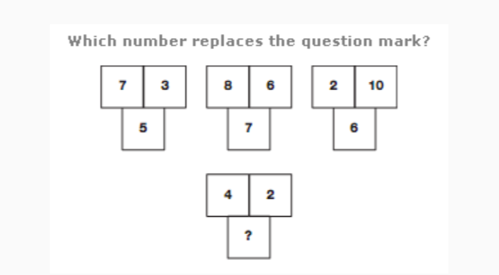 Which number replaces the question mark?
7
3
8
6
2
10
5
7
6
4
?
