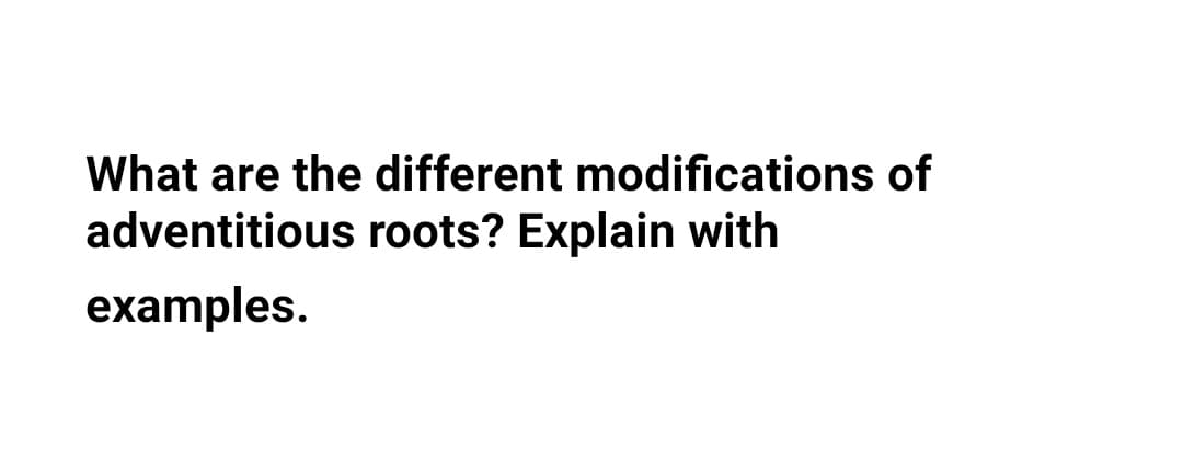 What are the different modifications of
adventitious roots? Explain with
examples.
