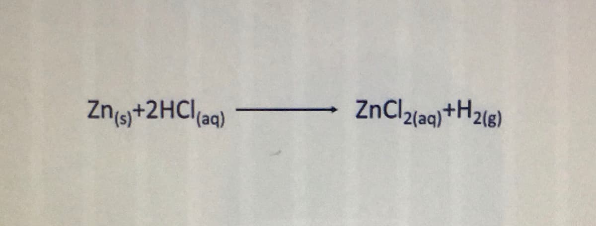 Zn(g+2HCI(aq)
ZnCl2(aq)+H2(8)
