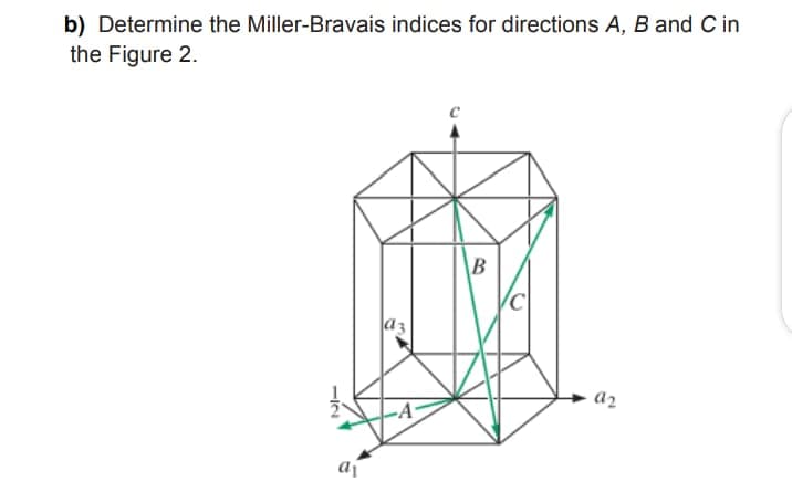 b) Determine the Miller-Bravais indices for directions A, B and C in
the Figure 2.
B
a2
-A
