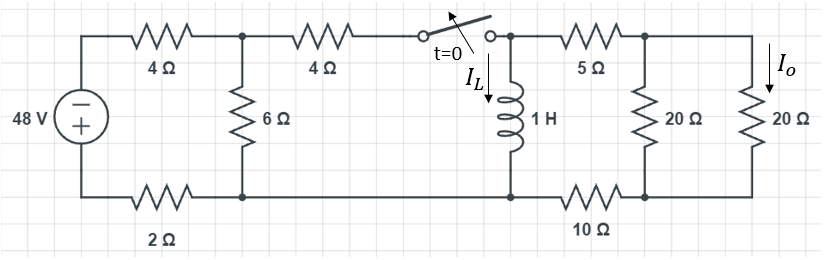 t=0
IL
48 V
1H
20 Ω
20 2
+
10 Q
ll
