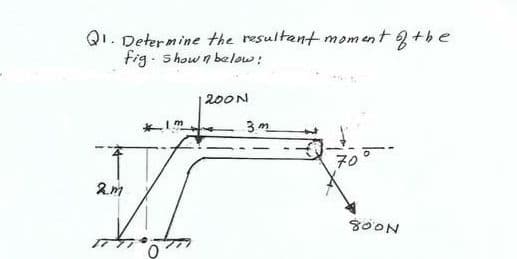 Q1. Determine the resultant moment 3+be
fig . show n below:
200N
7の
80ON
