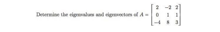 2
Determine the eigenvalues and eigenvectors of A =
0
-2 2
1 1
8
3
00