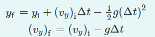 Yf = Y4 + (vy);At – 9(At)²
(vy)f = (vy); – gAt
