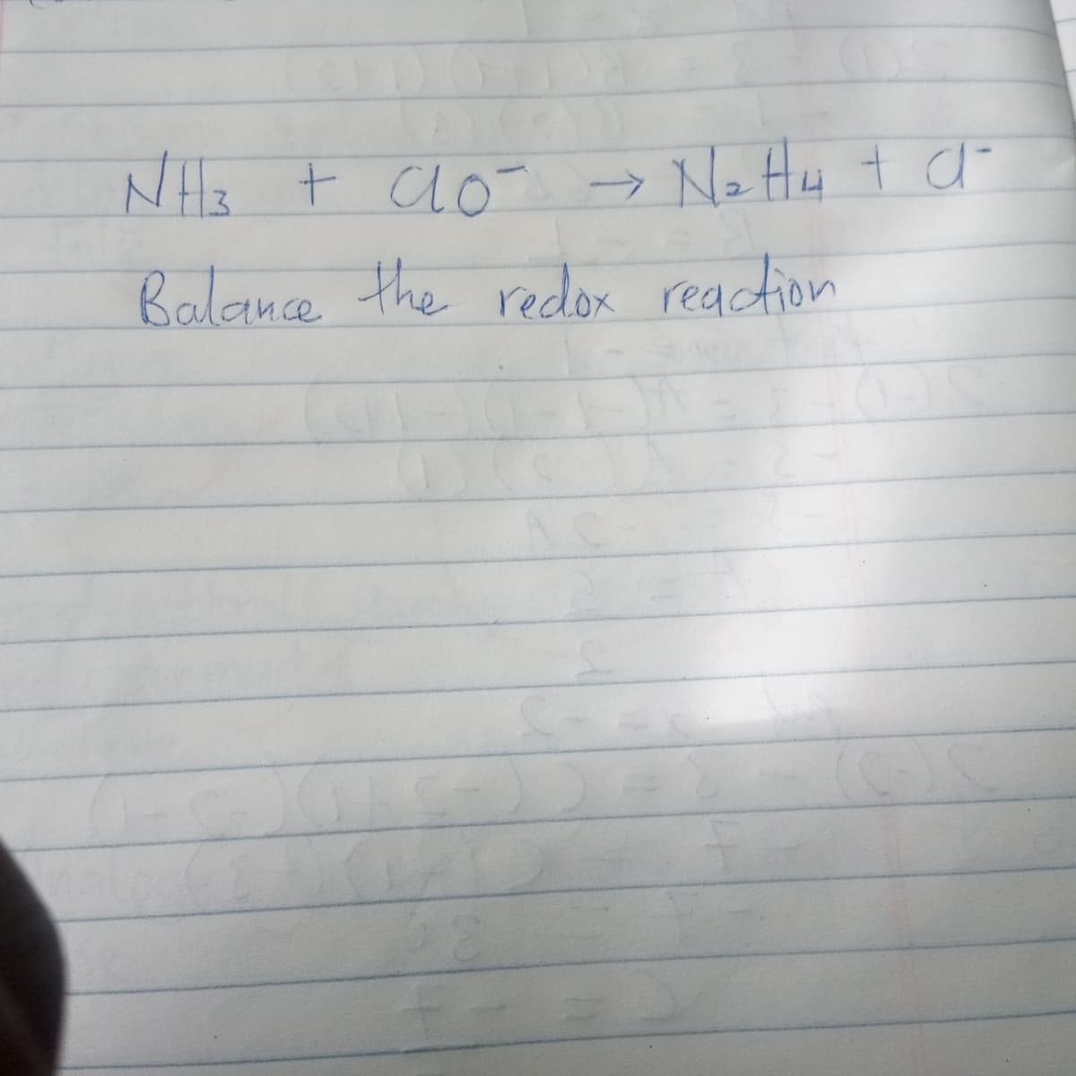 N t Clo
→ Ne Hy t a
->
Balance the redox reaction
