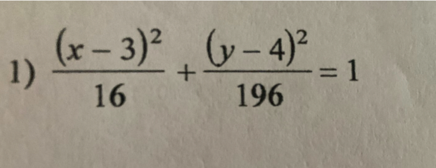 1)
(x-3)² (y-4)²
16
196
+
= 1