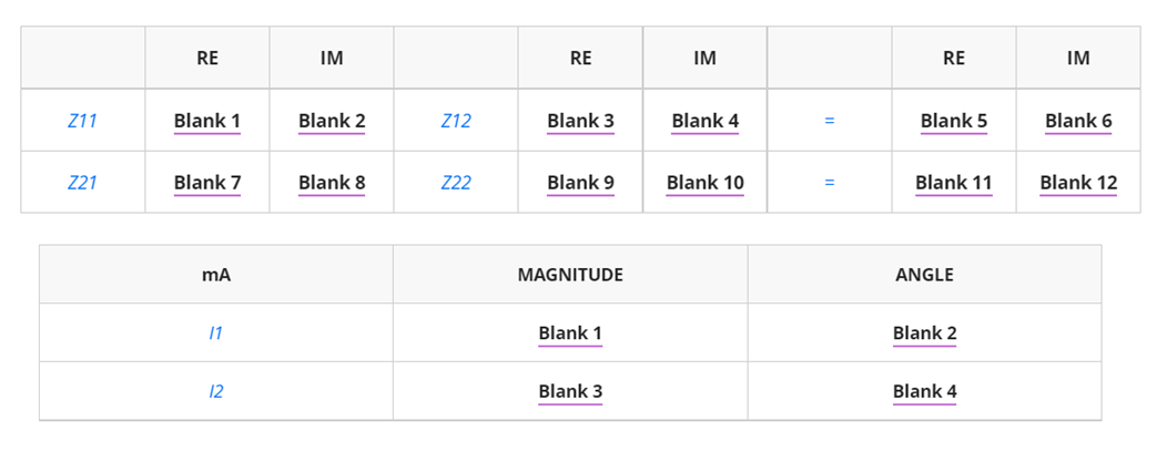 RE
IM
RE
IM
RE
IM
Z11
Blank 1
Blank 2
Z12
Blank 3
Blank 4
Blank 5
Blank 6
Z21
Blank 7
Blank 8
Z22
Blank 9
Blank 10
Blank 11
Blank 12
MAGNITUDE
ANGLE
1
Blank 1
Blank 2
12
Blank 3
Blank 4
