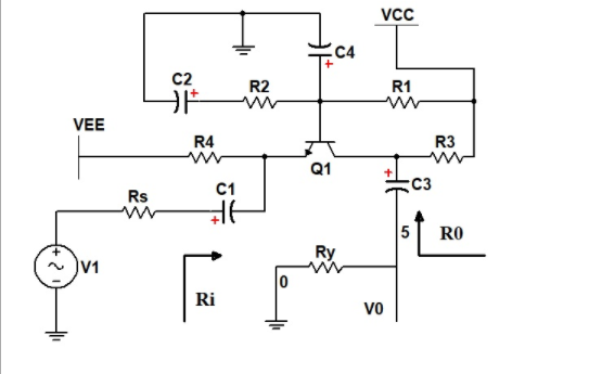 VCc
C4
C2
R2
R1
VEE
R4
R3
Q1
C1
C3
Rs
5
RO
Ry
V1
Ri
vo
