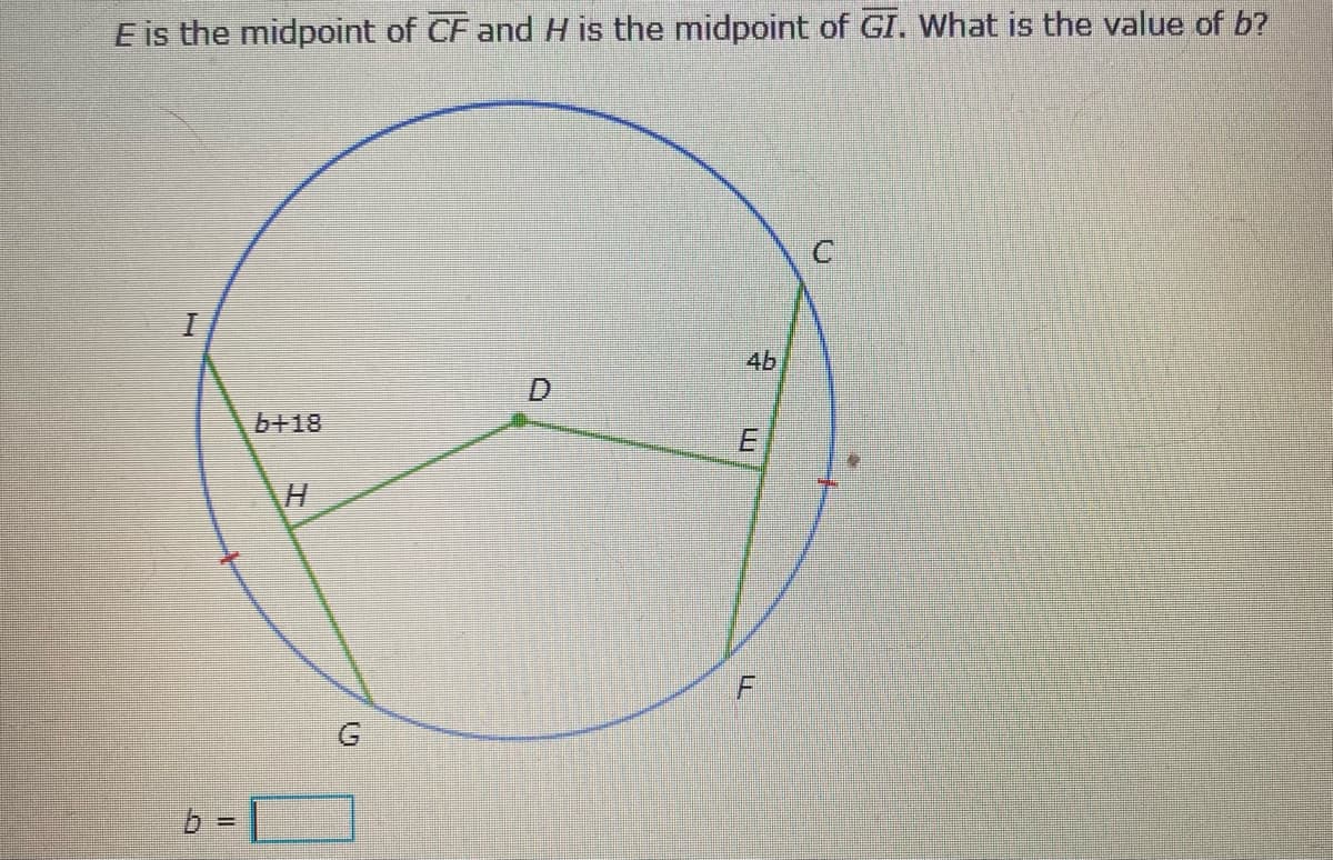 E is the midpoint of CF and His the midpoint of GI. What is the value of b?
I
4b
II
G
D
ww
LL