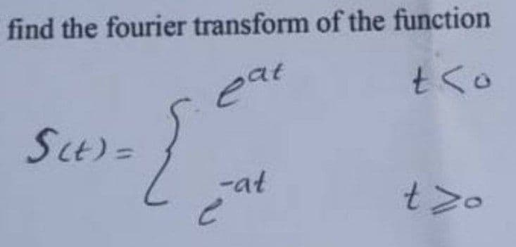 find the fourier transform of the function
eat
St) =
-at
2.
