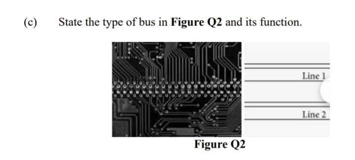 (c)
State the type of bus in Figure Q2 and its function.
Line 1
Line 2
Figure Q2
