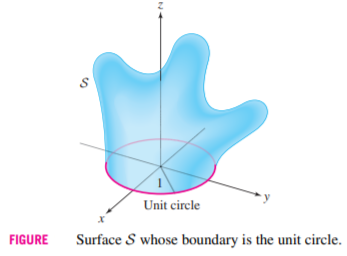 S
Unit circle
FIGURE
Surface S whose boundary is the unit circle.
