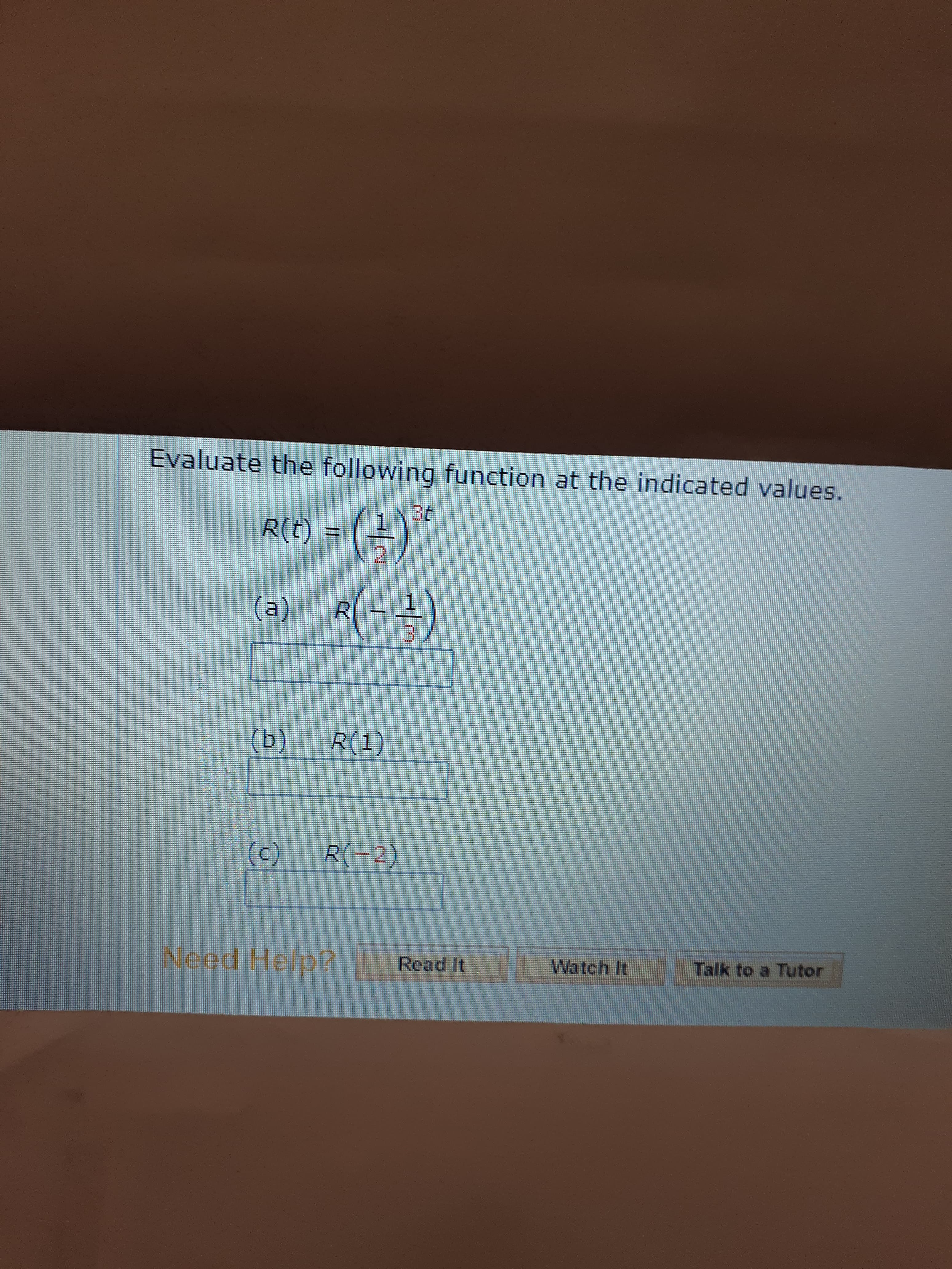 Evaluate the following function at the indicated values.
