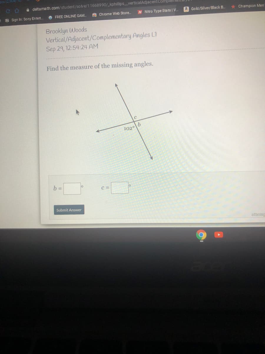 Find the measure of the missing angles.
102°6

