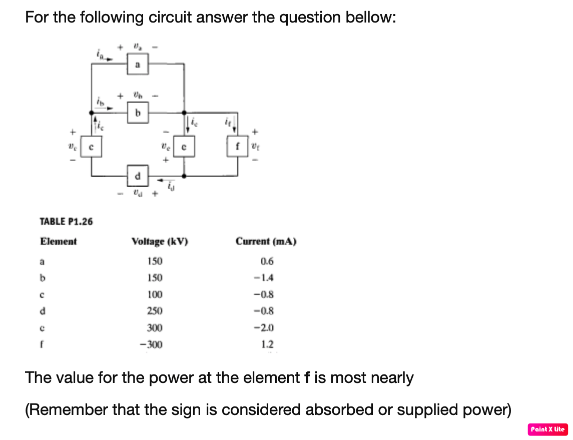 For the following circuit answer the question bellow:
a
b
ve c
d
